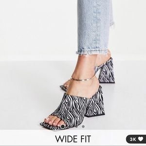 ASOS DESIGN WIDE FIT Nyla Heeled Mules In Zebra, size US 9 Womens *BRAND NEW*